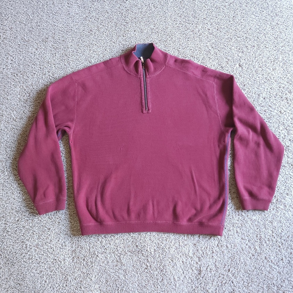 Tommy Bahama Sweater Mens‎ Extra Large Reversible Burgundy Gray Quarter Zip